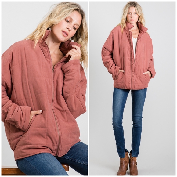 JODIFL Vintage Mauve Oversized Quilted Puffer Jacket - Picture 1 of 8